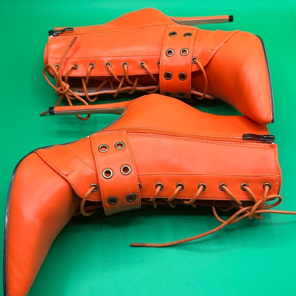 Women’s Orange Tie-up Pointed Toe Heel Booties Size 8 1/2 NWOT - Picture 10 of 12